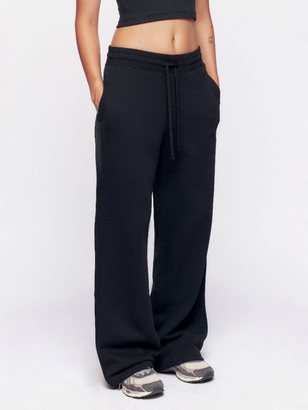 KOTN Black 100% Cotton Fleece High Rise Wide Leg Sweatpants, Size S